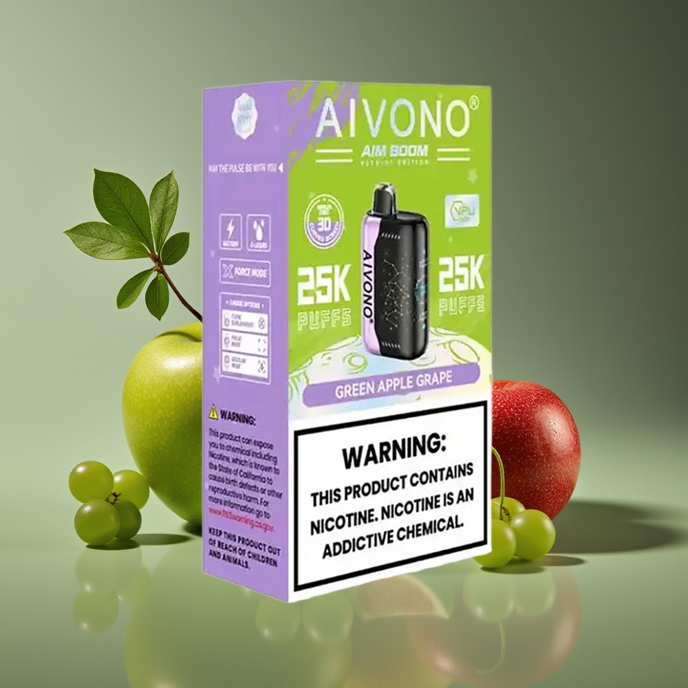 Aivono Aim Boom 25000 Puffs 28ml Mesh 650mAh Green Apple Grape Disposable Vape