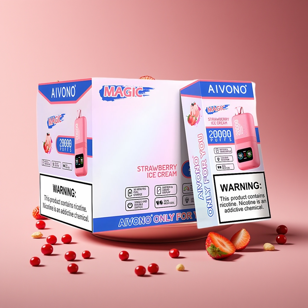 Aivono Aim Magic 20000 Puffs Dual Mesh LCD Rechargeable Strawberry Ice Cream Disposable Vape