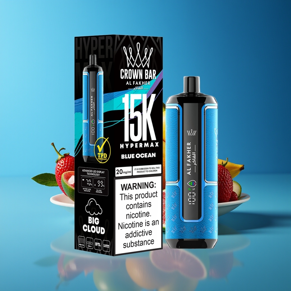 Al Fakher Crown Bar 15K Hypermax 22ml 600mAh DTL 6mg Disposable Vape Blue Ocean