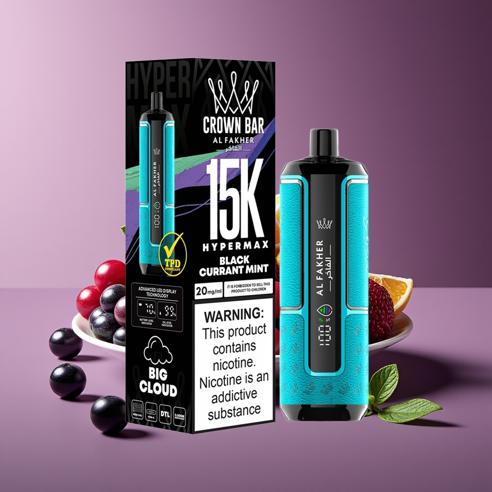 Al Fakher Crown Bar 15K Hypermax 22ml 600mAh DTL Disposable Vape Blackcurrant Mint