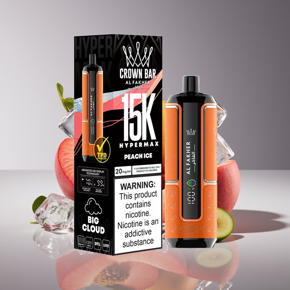 Al Fakher Crown Bar 15K Hypermax 22ml 600mAh DTL Peach Ice Disposable Vape