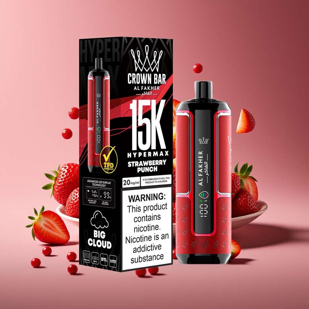 Al Fakher Crown Bar 15K Hypermax 22ml 600mAh DTL Strawberry Punch Disposable Vape