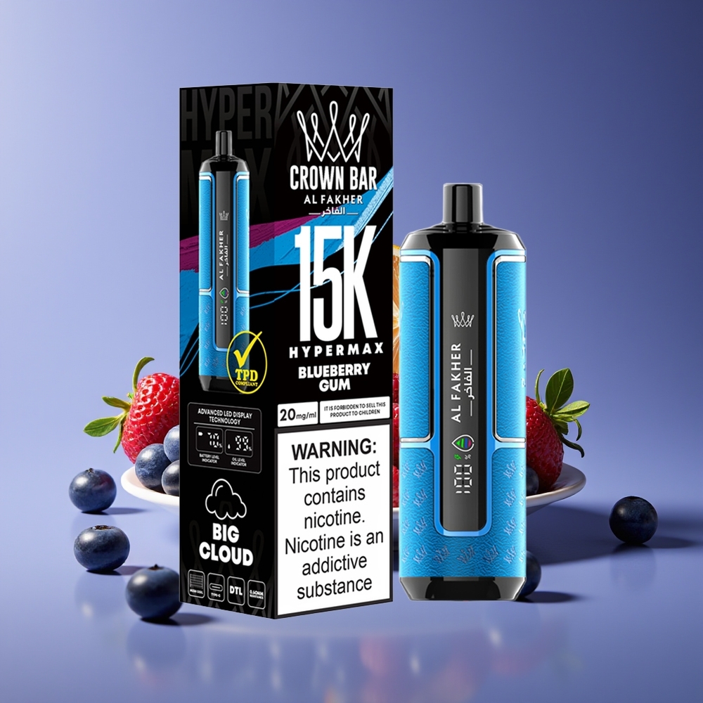 Al Fakher Crown Bar 15K Hypermax 22ml 600mAh Type-C DTL 6mg Blueberry Gum Disposable Vape