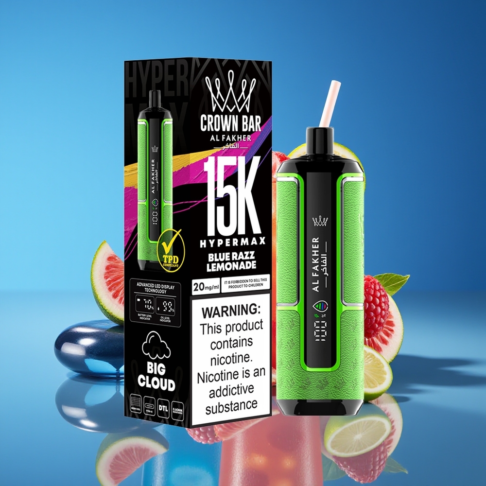 Al Fakher Crown Bar 15K Hypermax 22ml 600mAh Type-C DTL Blue Razz Lemonade Disposable