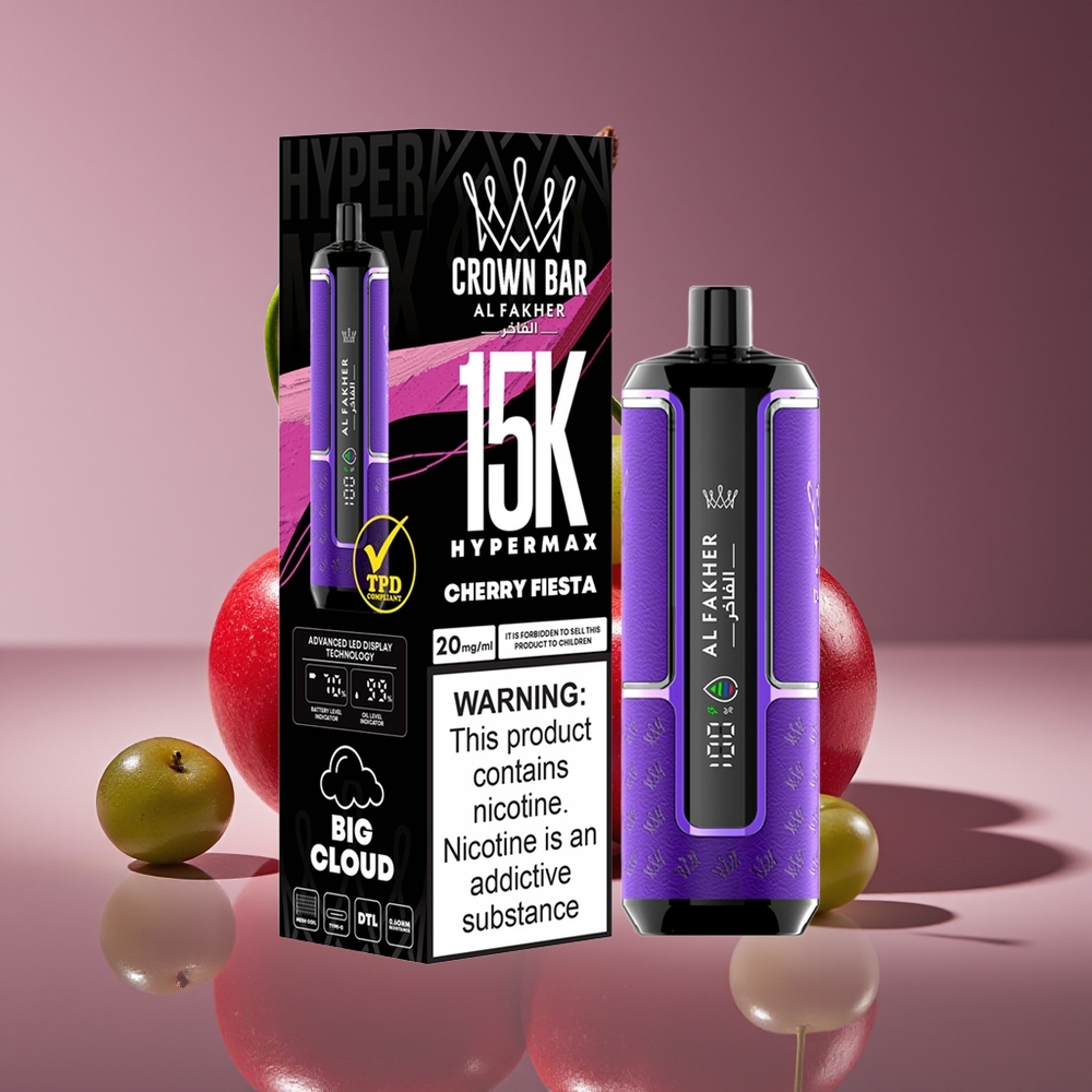 Al Fakher Crown Bar 15K Hypermax 22ml 6mg Cherry Fiesta DTL Disposable Vape