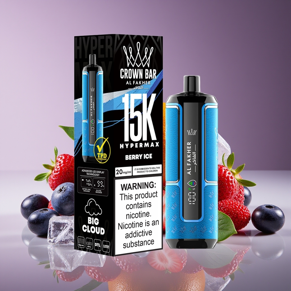 Al Fakher Crown Bar 15K Hypermax DTL 22ml 600mAh Type-C Disposable Berry Ice