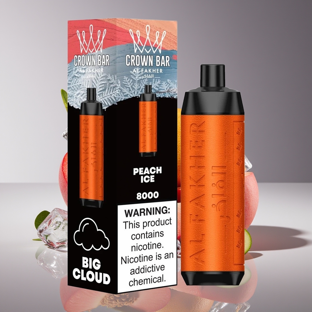 Al Fakher Crown Bar 8000 18ml 5mg USB-C Peach Ice Disposable Vape