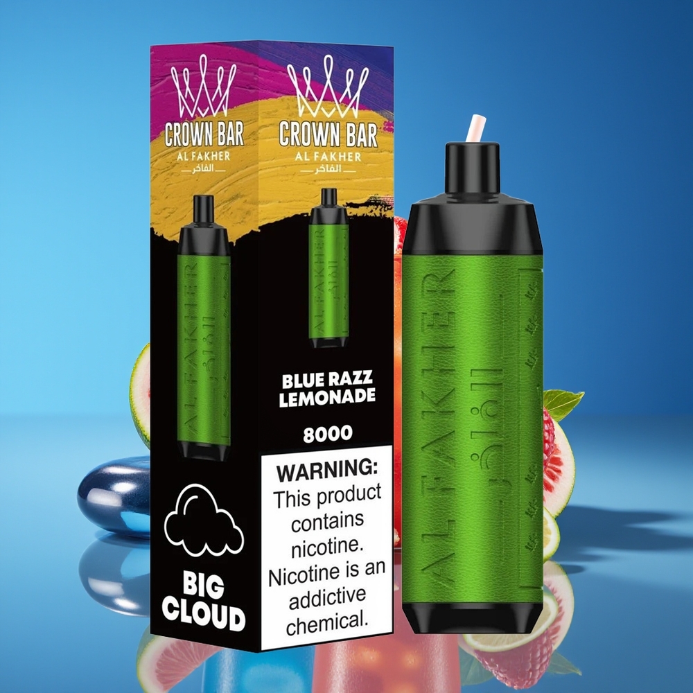 Al Fakher Crown Bar 8000 Crystal 18mL 5mg Blue Razz Lemonade Disposable Vape