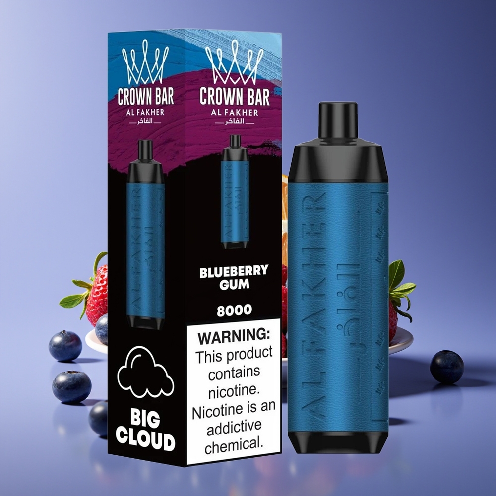 Al Fakher Crown Bar 8000 Crystal 18ml 5mg USB-C Blueberry Gum Disposable Vape