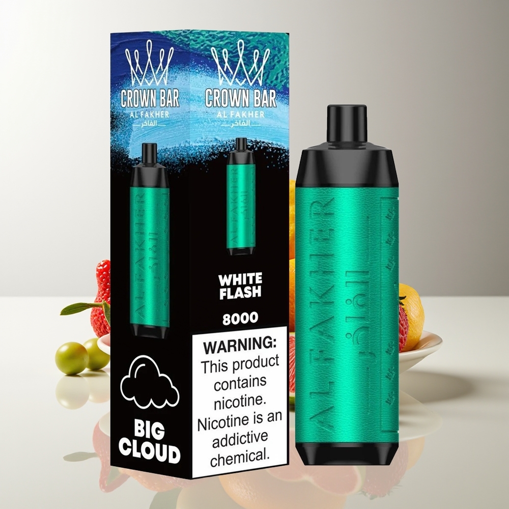 Al Fakher Crown Bar 8000 Crystal Disposable Vape 18ml 5mg 8000 Puffs USB-C White Flash