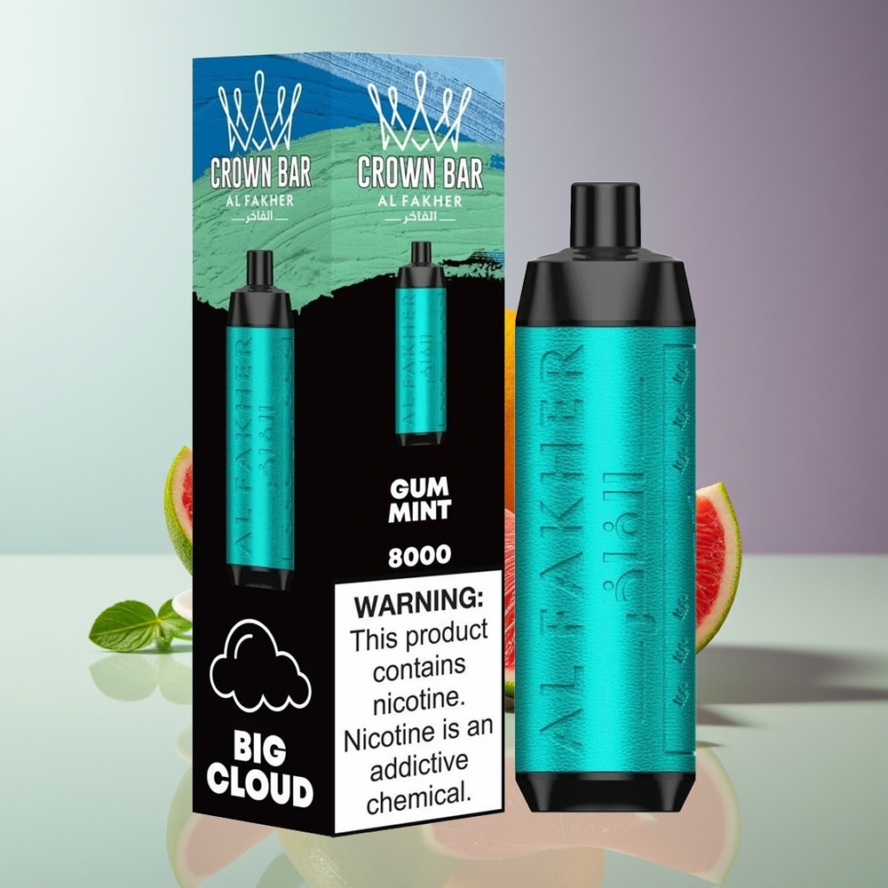 Al Fakher Crown Bar 8000 Disposable Vape 18mL 5mg Gum Mint USB-C 600mAh