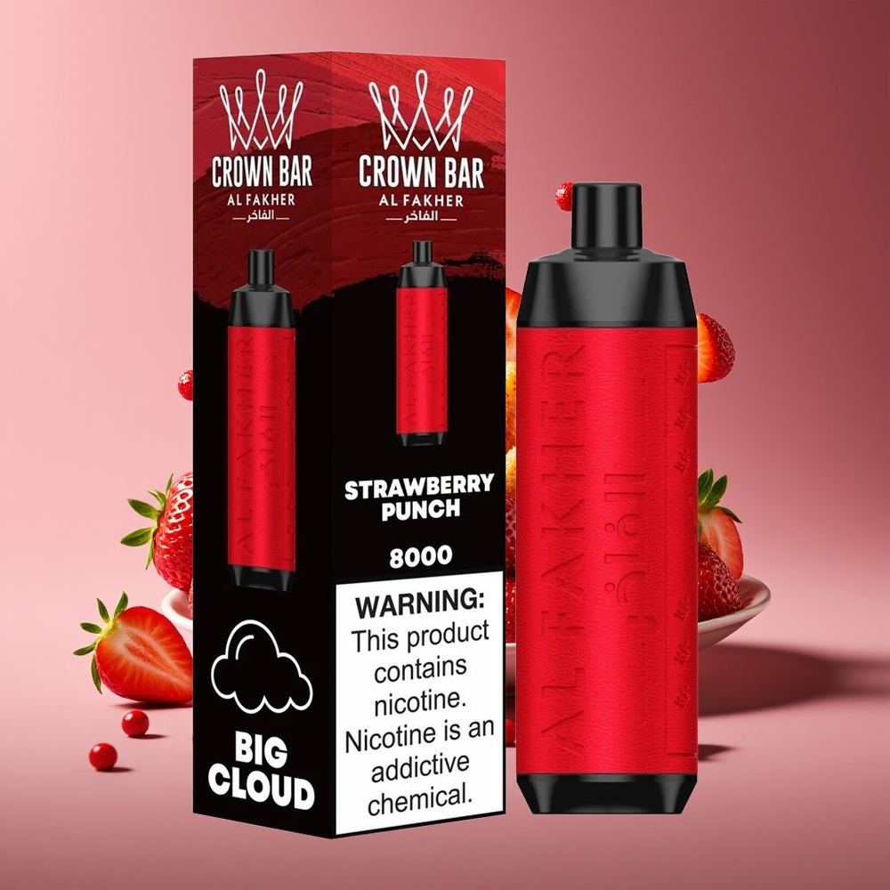 Al Fakher Crown Bar 8000 Strawberry Punch 18ml 5mg 8000 Puffs USB-C Disposable Vape