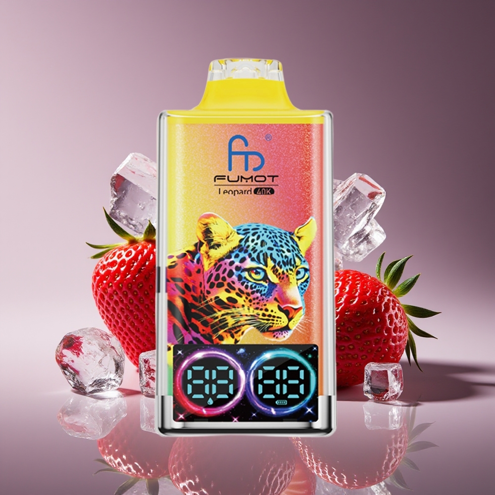 Fumot Leopard 40K Puffs Dual Mesh Disposable Vape Strawberry Ice 700mAh Type-C Digital Display 0-5 Nicotine