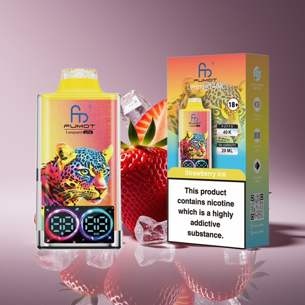Fumot Leopard 40K Puffs Dual Mesh Disposable Vape Strawberry Ice 700mAh Type-C Digital Display 0-5 Nicotine