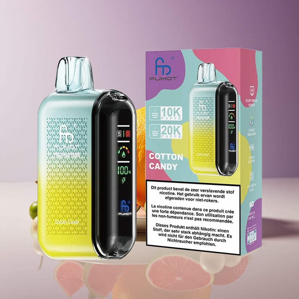 Fumot Tornado 20000 Puffs Cotton Candy Disposable Vape with Dual Mesh Coil  Smart Display