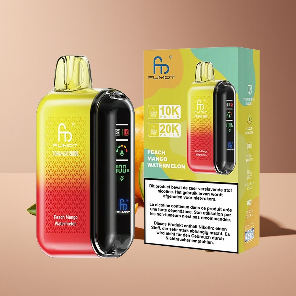 Fumot Tornado 20000 Puffs Dual Mesh 20ml Rechargeable Peach Mango Watermelon