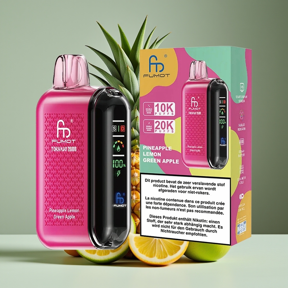 Fumot Tornado 20000 Puffs Dual Mesh 20ml Rechargeable Pineapple Lemon Green Apple