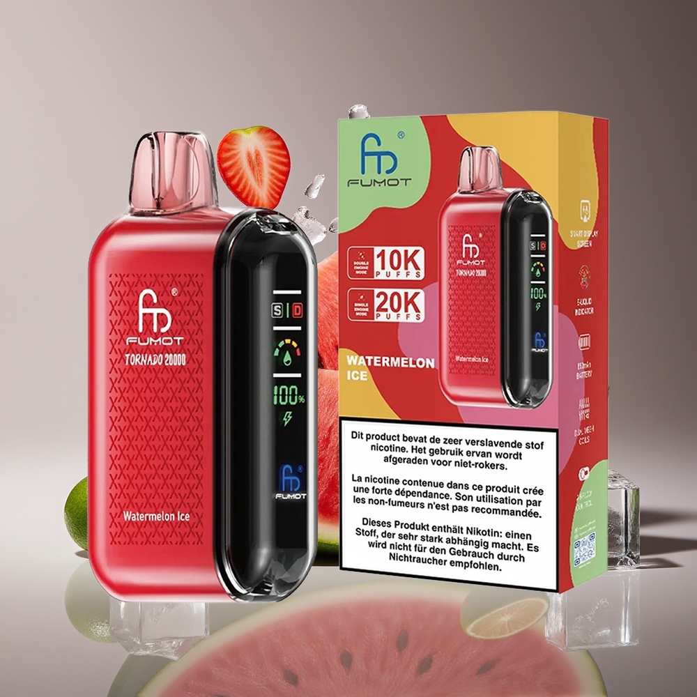 Fumot Tornado 20000 Puffs Dual Mesh 20ml Watermelon Ice Rechargeable Display