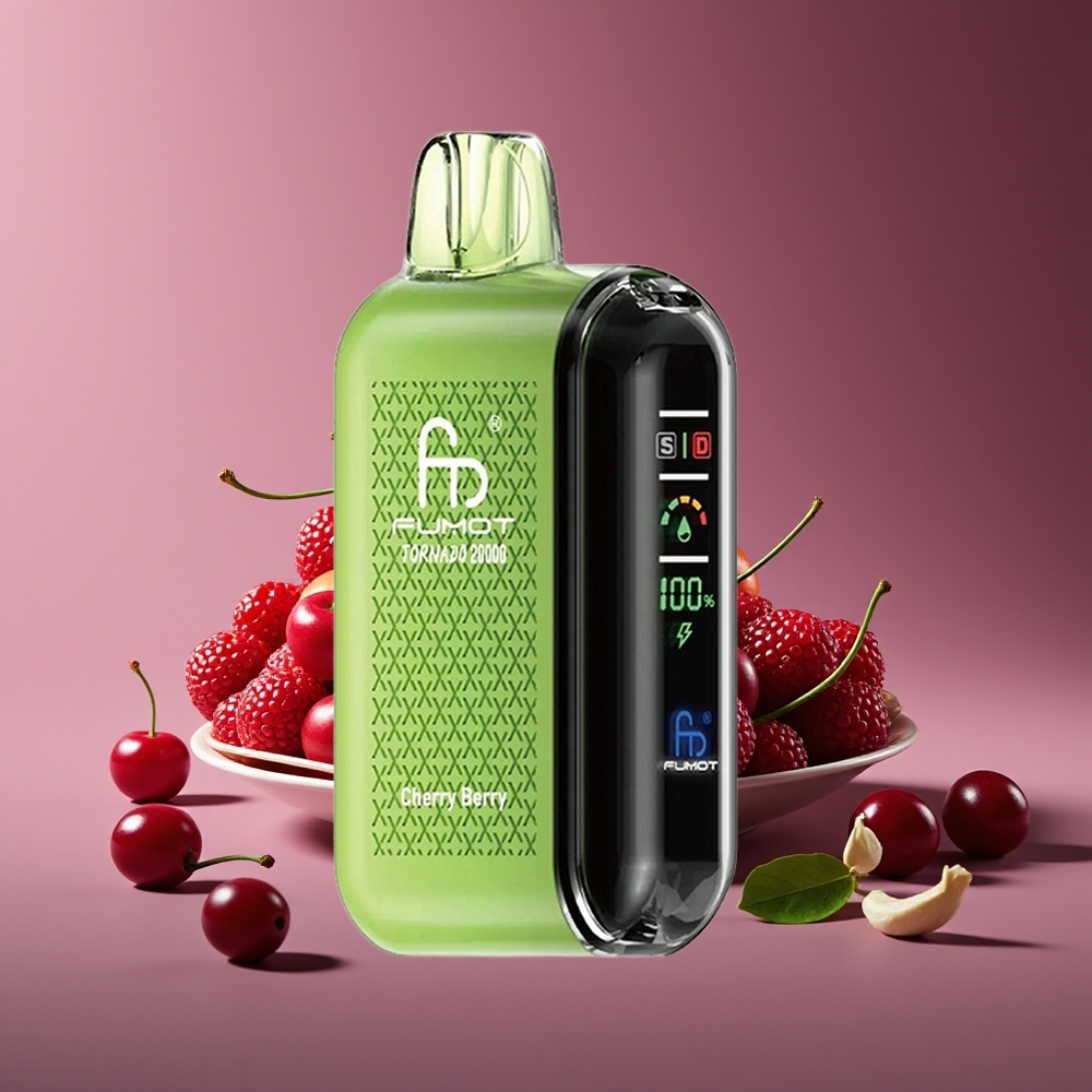 Fumot Tornado 20000 Puffs Dual Mesh Cherry Berry Disposable Vape with Smart Display
