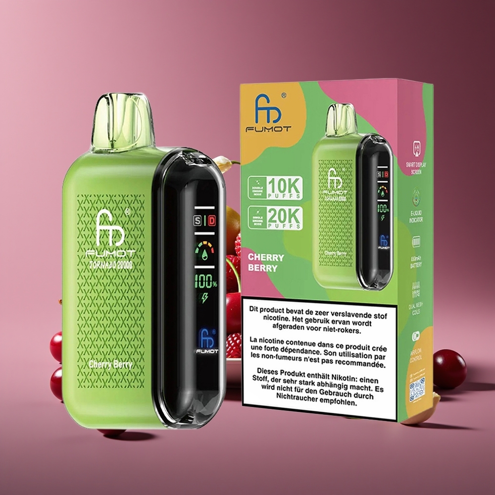 Fumot Tornado 20000 Puffs Dual Mesh Cherry Berry Disposable Vape with Smart Display