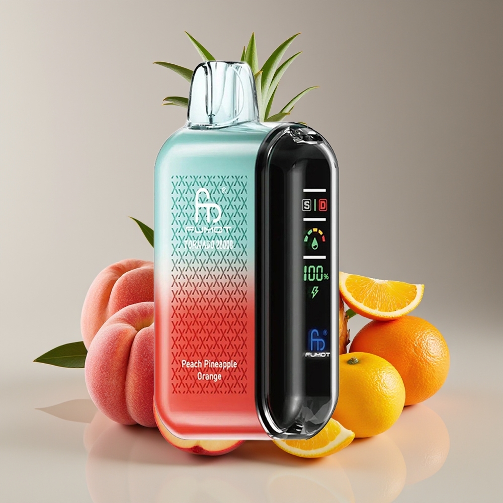 Fumot Tornado 20000 Puffs Dual Mesh Peach Pineapple Orange Rechargeable Display