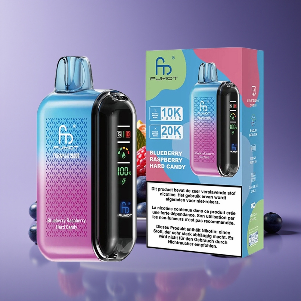 Fumot Tornado 20000 Puffs Dual Mesh Smart Display Blueberry Raspberry Hard Candy