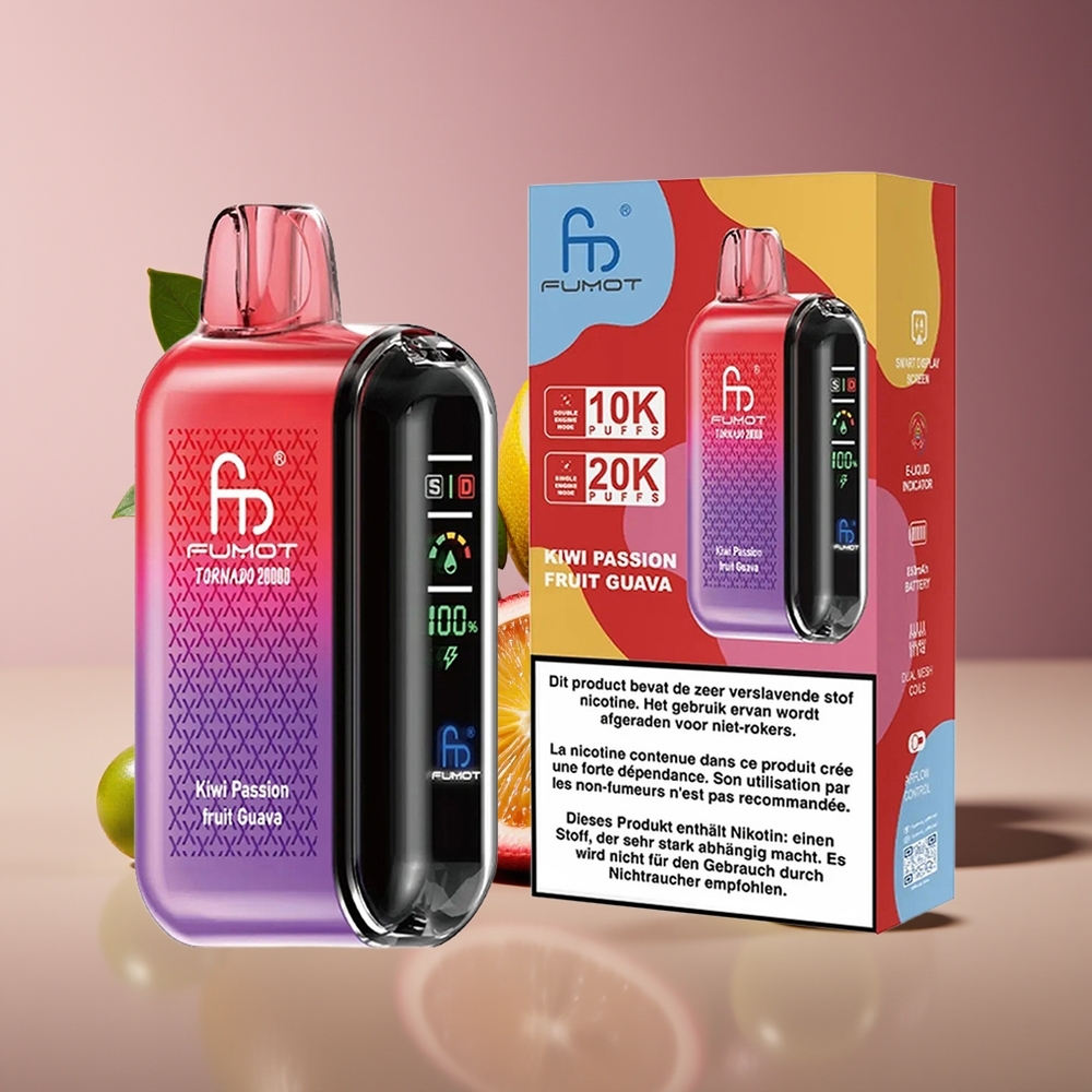 Fumot Tornado 20000 Puffs Rechargeable Dual Mesh Disposable Vape Kiwi Passion Fruit Guava
