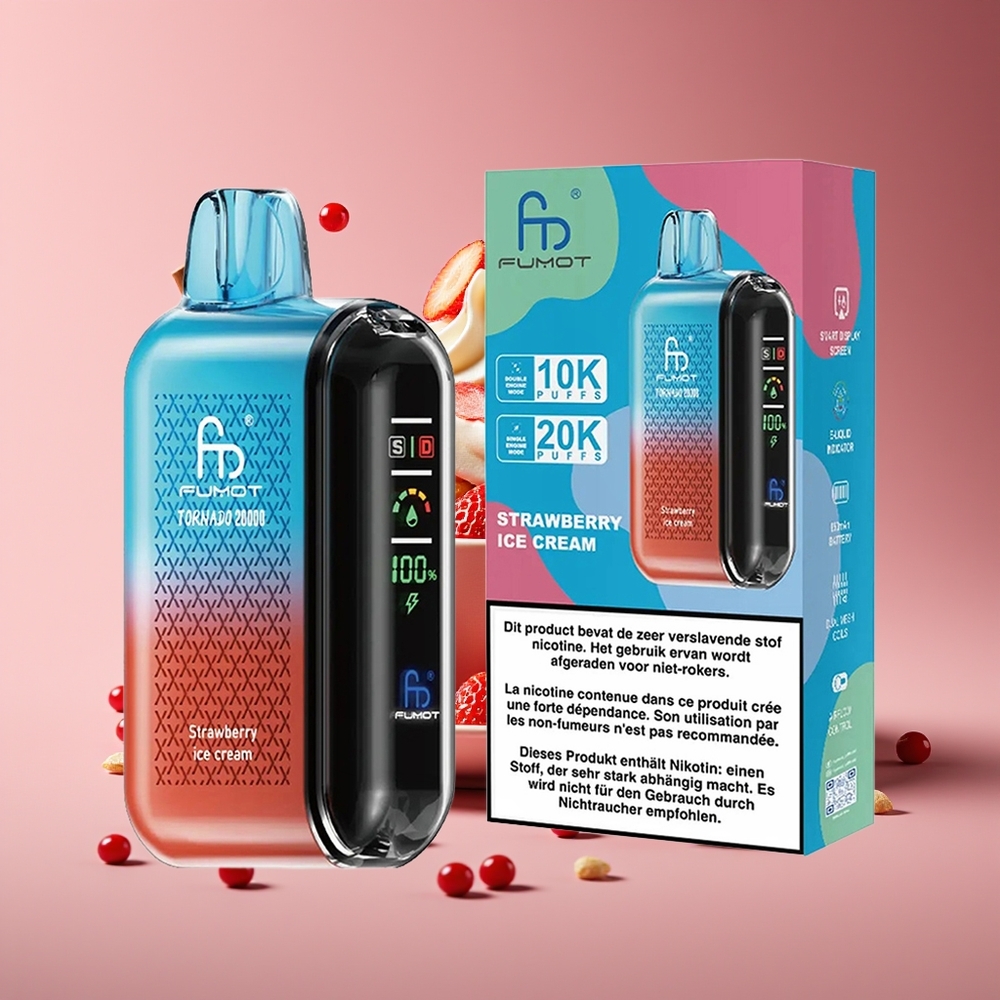 Fumot Tornado 20000 Puffs Strawberry Ice Cream Dual Mesh Smart Display Airflow