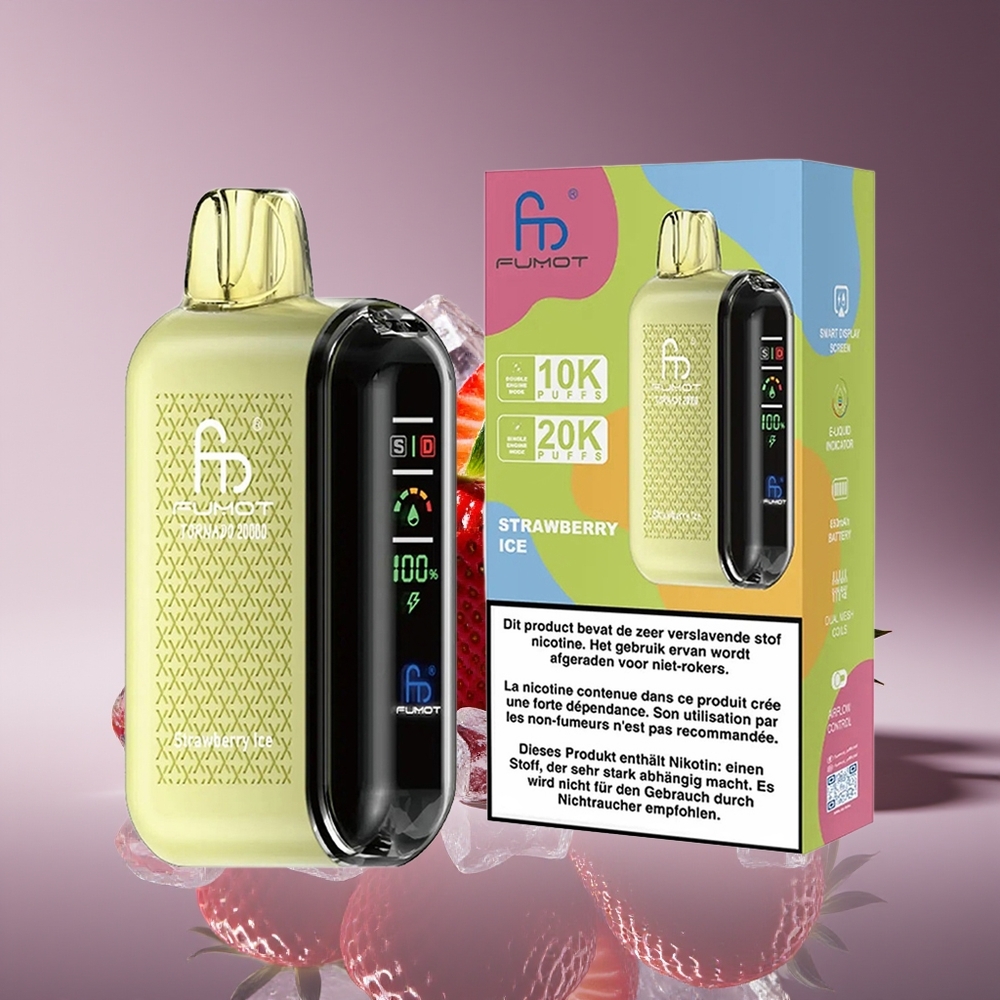 Fumot Tornado 20000 Puffs Strawberry Ice Dual Mesh 20ml Rechargeable Display