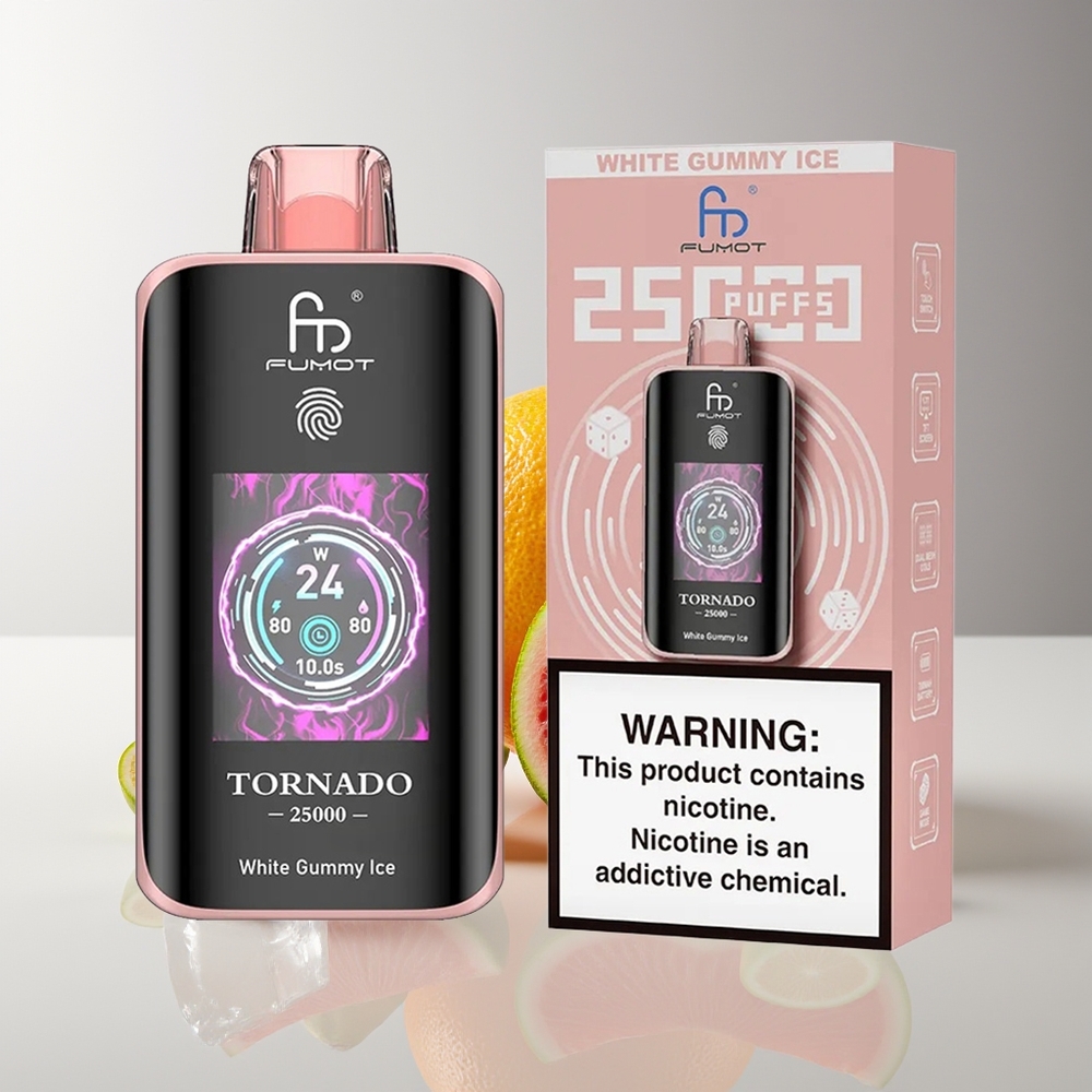 Fumot Tornado 25000 Puffs HD Screen 700mAh 20ml Rechargeable White Gummy Ice