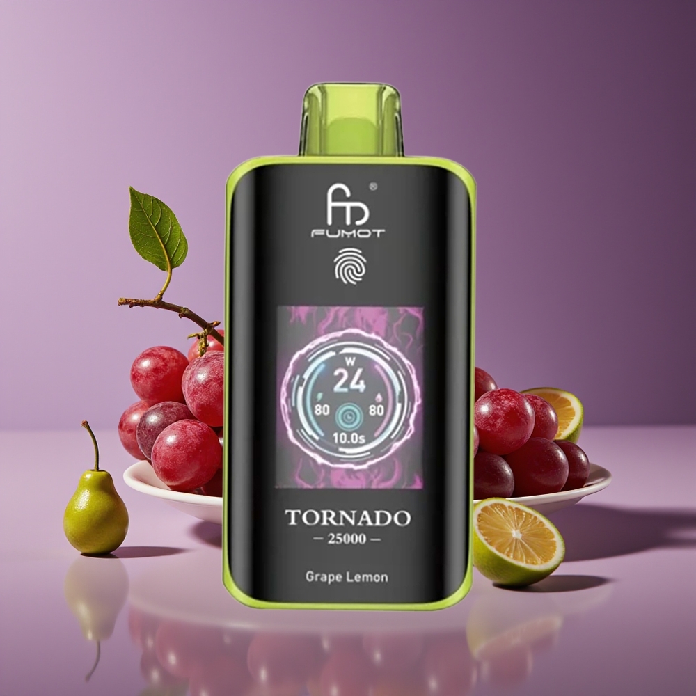 Fumot Tornado 25000 Puffs Rechargeable 20ml HD Screen Grape Lemon Disposable Vape