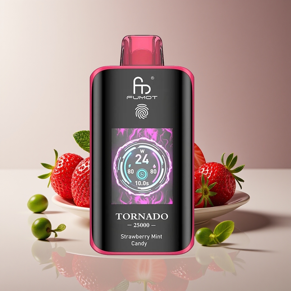 Fumot Tornado 25000 Puffs Strawberry Mint Candy 20ml 700mAh HD Screen Type-C