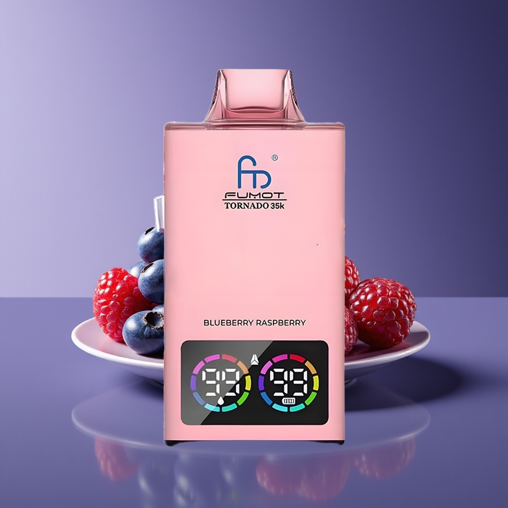 Fumot Tornado 35K Disposable Vape Blueberry Raspberry with Dual Mesh Coil 15ml E-juice USB-C Fast Charging