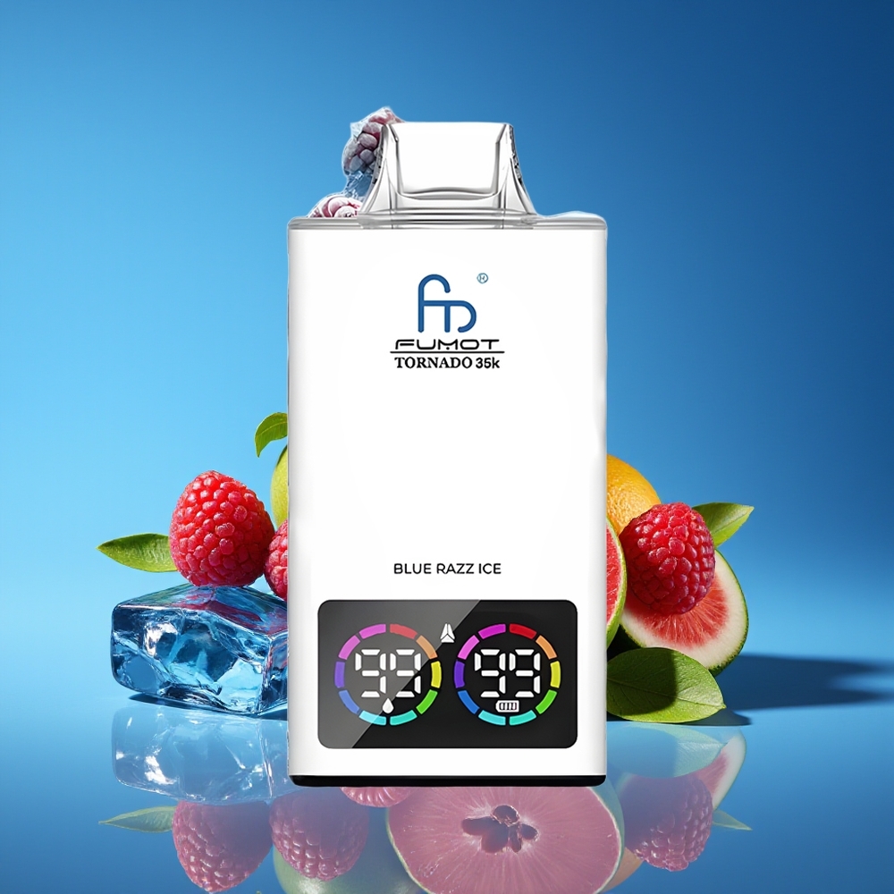 Fumot Tornado 35K Disposable Vape Dual Mesh Coil 15ml Blue Razz Ice USB-C Fast Charging