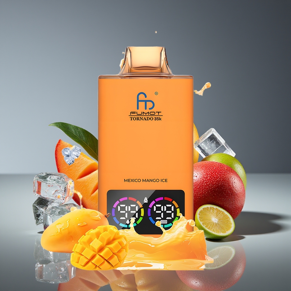 Fumot Tornado 35K Disposable Vape Dual Mesh RGB Fast USB-C Mexico Mango Ice 15ml 700MAH