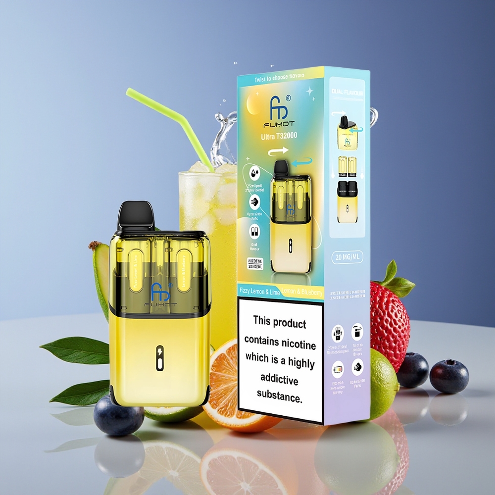 Fumot Ultra T32000 24ml 800mAh Type-C Mesh Disposable Vape Fizzy Lemon Lime  Blueberry