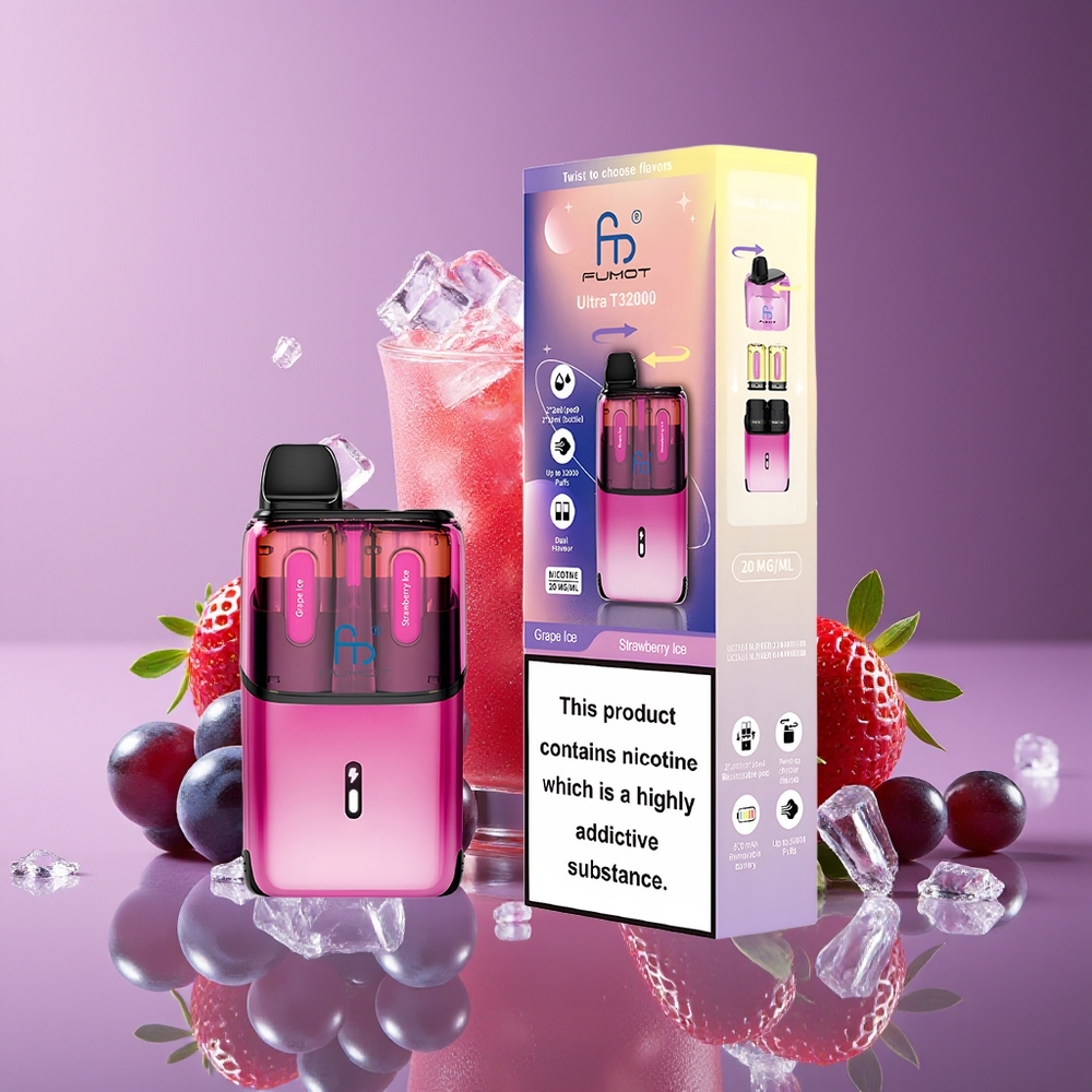 Fumot Ultra T32000 Disposable Vape 24ml 800mAh Type-C Grape Ice - Strawberry Ice