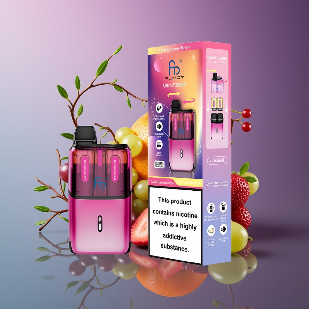 Fumot Ultra T32000 Disposable Vape 24ml Mesh Grape Rainbow - Straw Rainbow