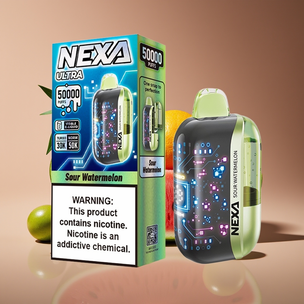 NEXA Ultra 50K 20ml 800mAh 5 Nicotine Dual Mesh 3D Curved Screen Type-C Sour Watermelon Disposable Vape