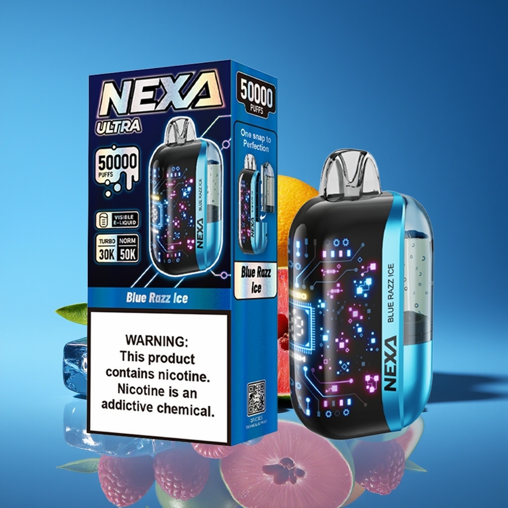 NEXA Ultra 50K Disposable Vape Blue Razz Ice 20mL 800mAh 5 Nicotine Dual Mesh Type-C