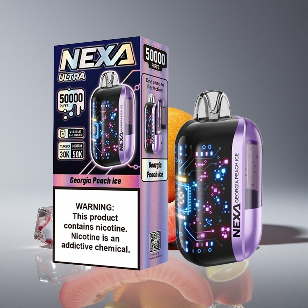 NEXA Ultra 50K Disposable Vape Georgia Peach Ice 20ml 800mAh 5 Type-C 3D Screen Dual Mesh