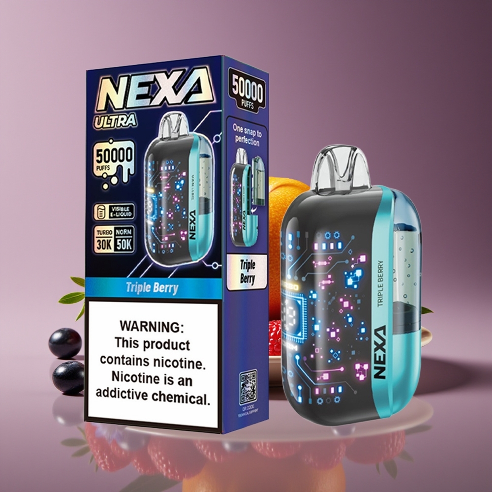 NEXA Ultra 50K Disposable Vape Triple Berry 20ml 800mAh 5 09ohm Dual Mesh 3D Screen Type-C