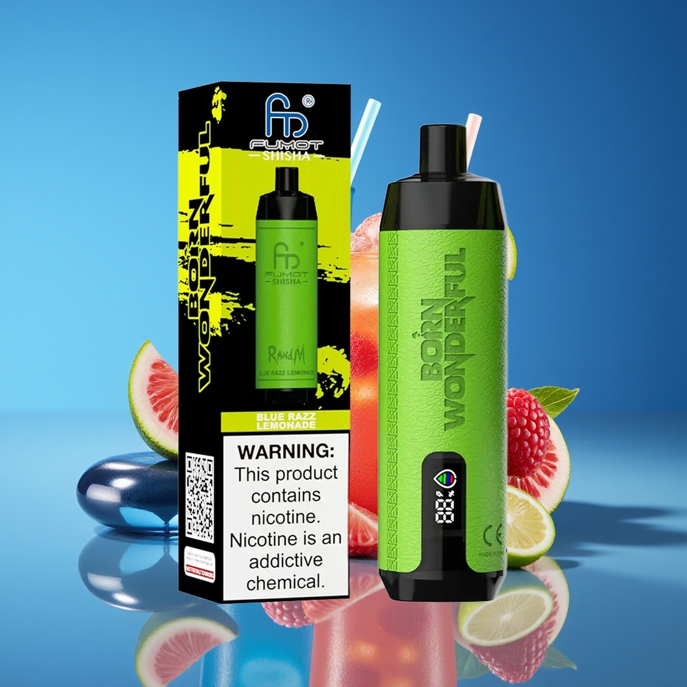 RandM Fumot Shisha 10000 Puffs 18mL 06ohm Mesh LED Type-C Disposable Vape Blue Razz Lemonade