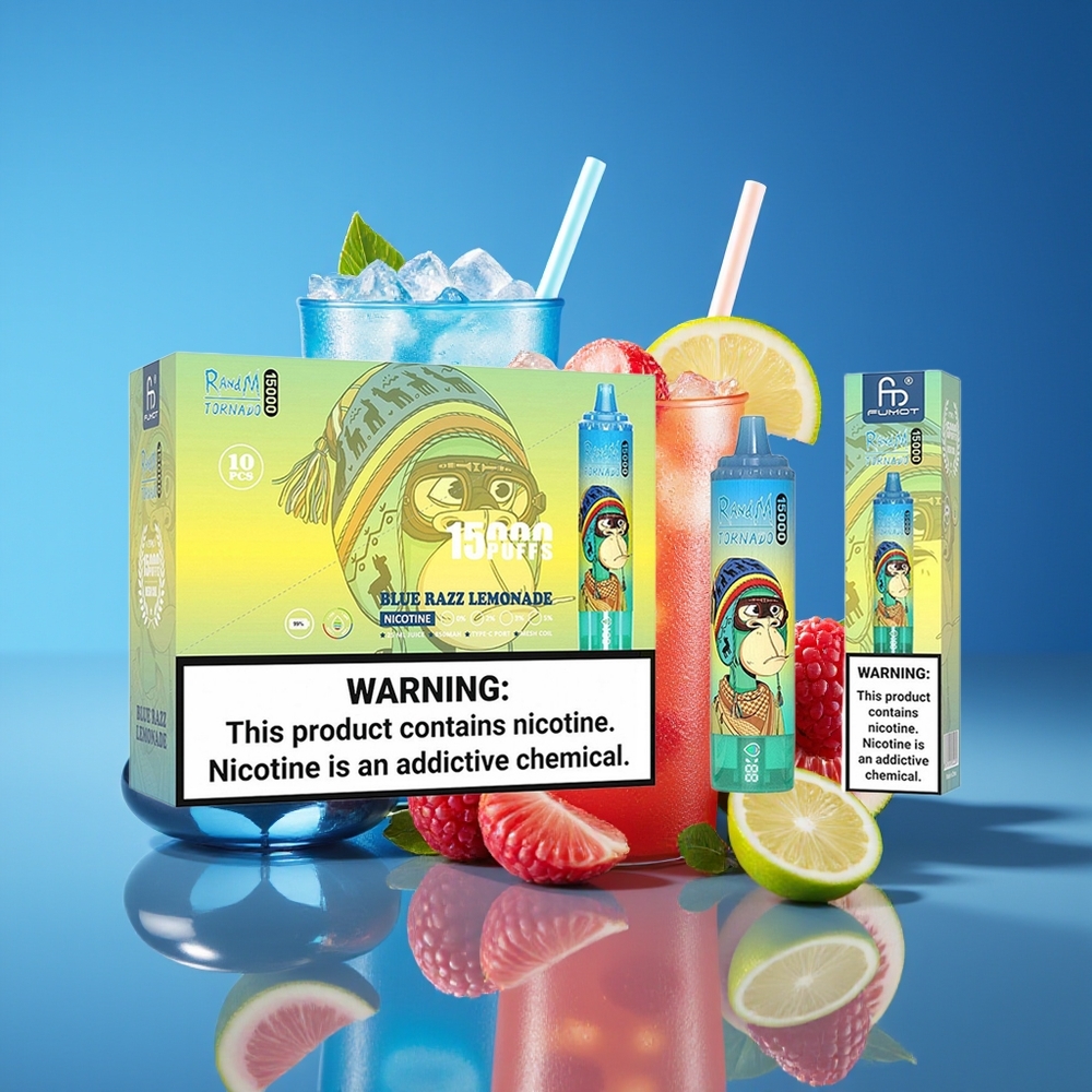 RandM Fumot Tornado 15000 Puffs 25ml 850mAh Mesh Blue Razz Lemonade Disposable Vape