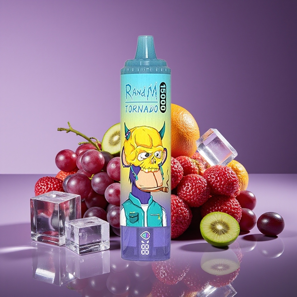 RandM Fumot Tornado 15000 Puffs 25ml 850mAh Mesh Coil USB-C LCD Grape Ice Disposable Vape