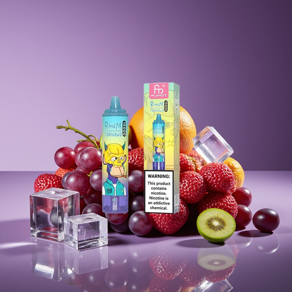 RandM Fumot Tornado 15000 Puffs 25ml 850mAh Mesh Coil USB-C LCD Grape Ice Disposable Vape
