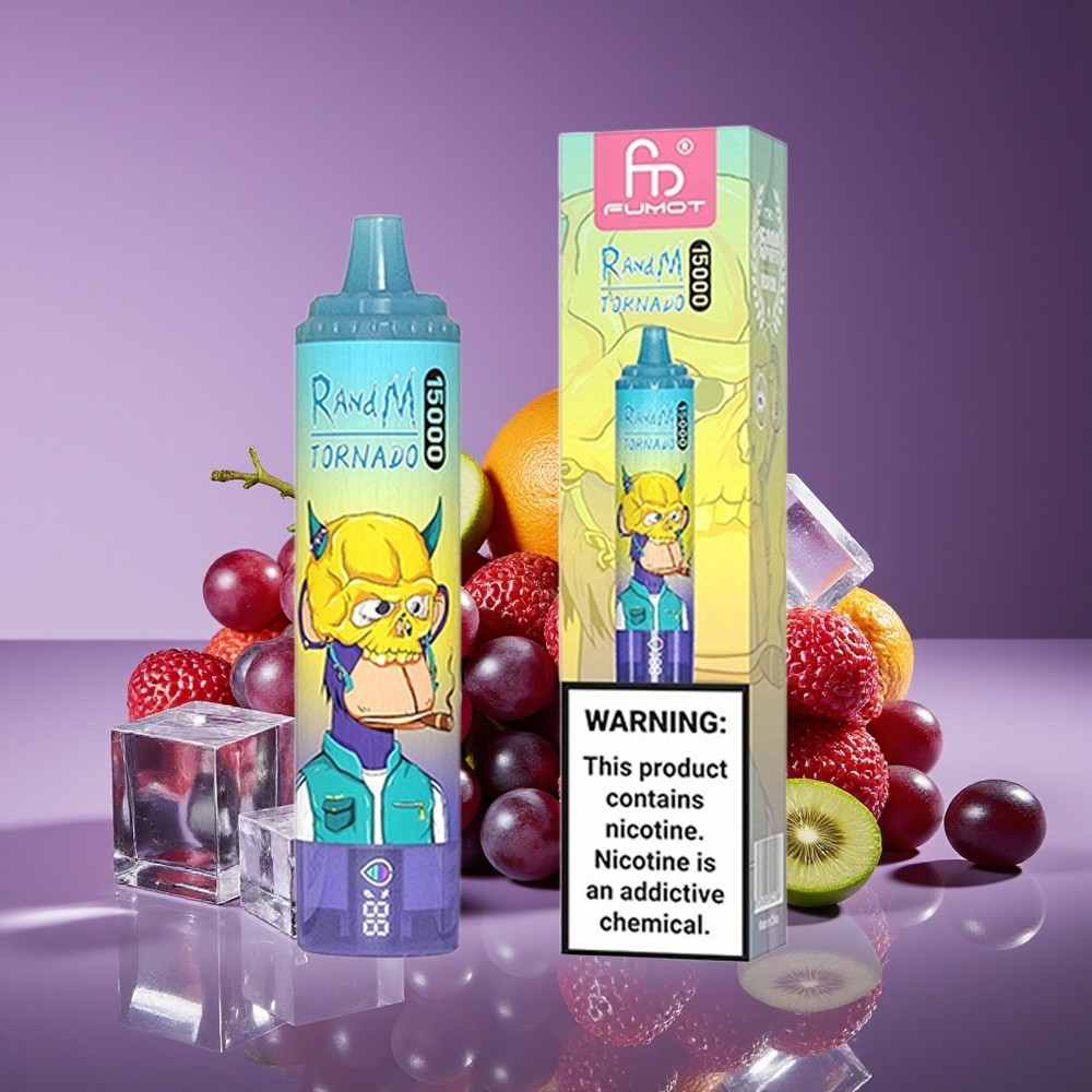 RandM Fumot Tornado 15000 Puffs 25ml 850mAh Mesh Coil USB-C LCD Grape Ice Disposable Vape
