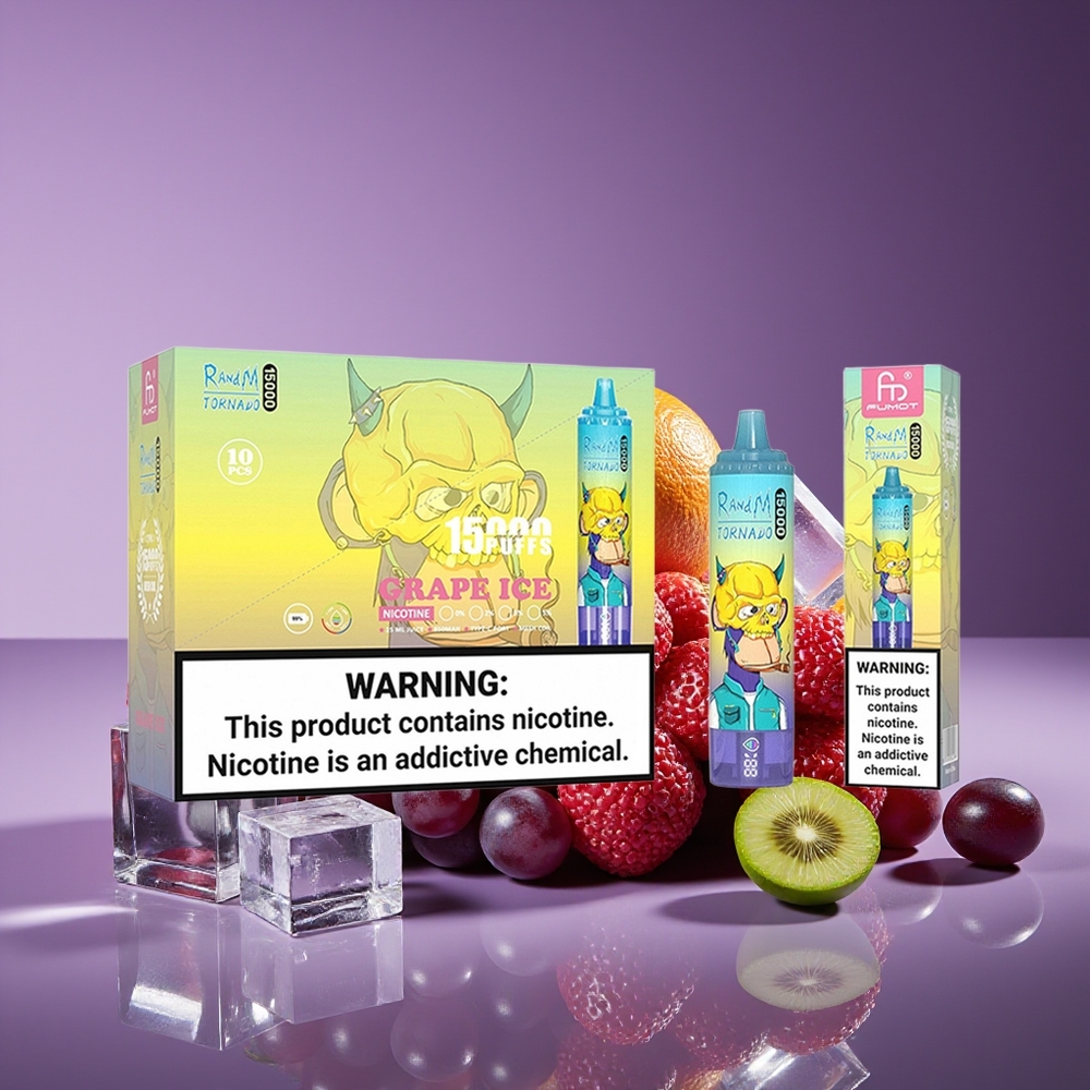 RandM Fumot Tornado 15000 Puffs 25ml 850mAh Mesh Coil USB-C LCD Grape Ice Disposable Vape