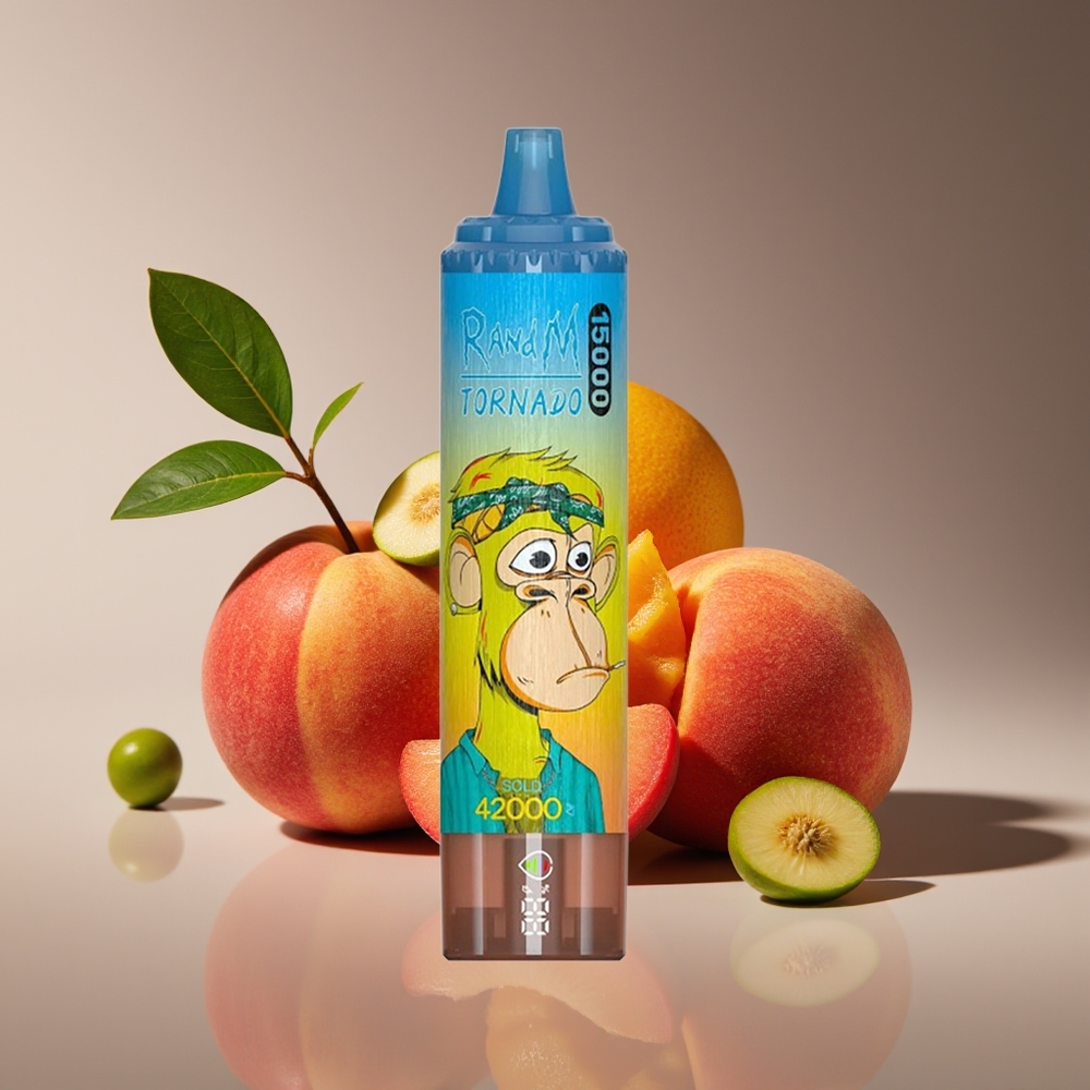 RandM Fumot Tornado 15000 Puffs 25ml 850mAh Mesh Coil USB-C LCD Peach Mango Disposable Vape