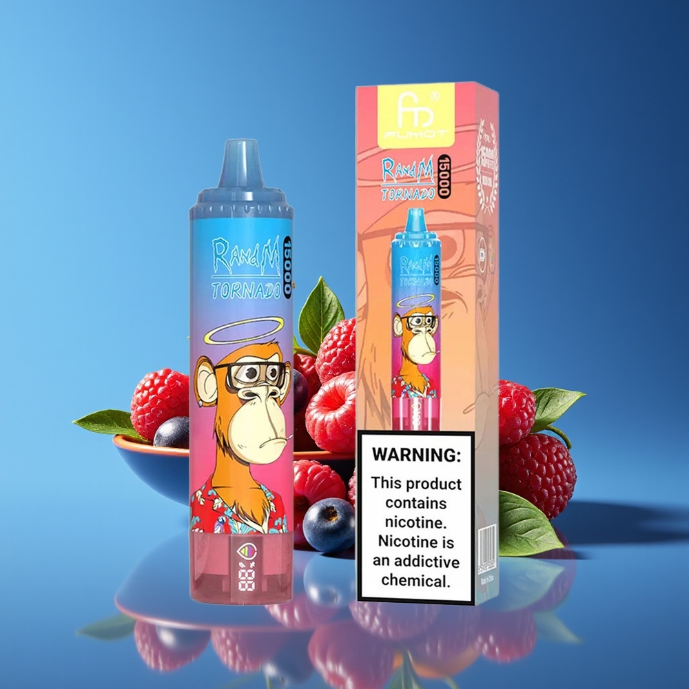RandM Fumot Tornado 15000 Puffs 25ml 850mAh Mesh LCD Disposable Vape Blue Razz Cherry